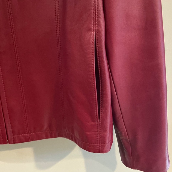 VTG Worthington L Red Lambskin Leather Jacket Full Zip Retro Barbiecore Classic - Picture 2 of 11